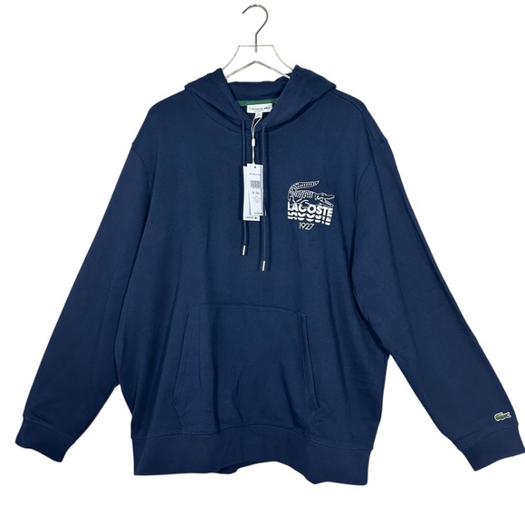 Lacoste Mens 3XL FR 8 Navy Blue Croc Logo 1927 Hoodie Sweatshirt Pullover NWT - Picture 1 of 11